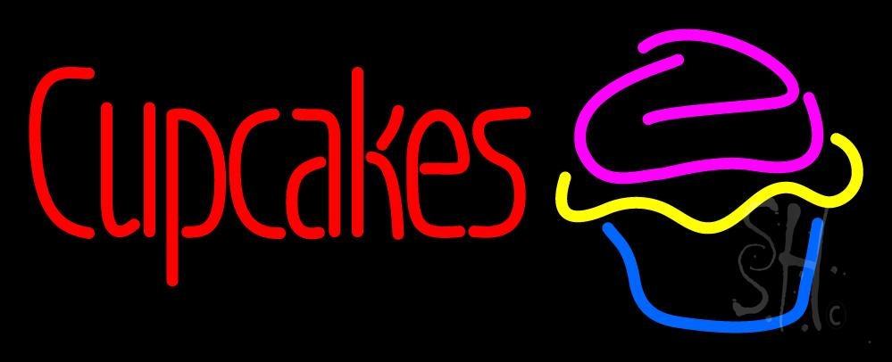 N105-0986-clear Red Cupcakes with Cupcake Clear Backing Neon Sign - Red, Pink, Blue & Yellow - 13 in. Tall x 32 in. Wide
