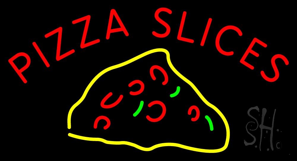 N105-1348-clear Red Double Stroke Pizza Slices Clear Backing Neon Sign - Red, Yellow & Green - 20 in. Tall x 37 in. Wide