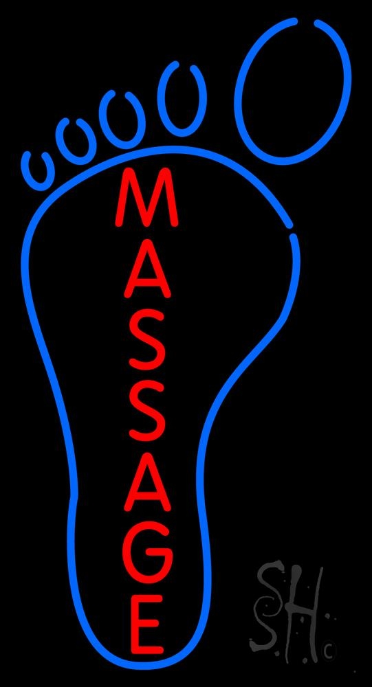 N105-1864-clear Foot with Double Stroke Massage Clear Backing Neon Sign - Red & Blue - 20 in. Tall x 37 in. Wide
