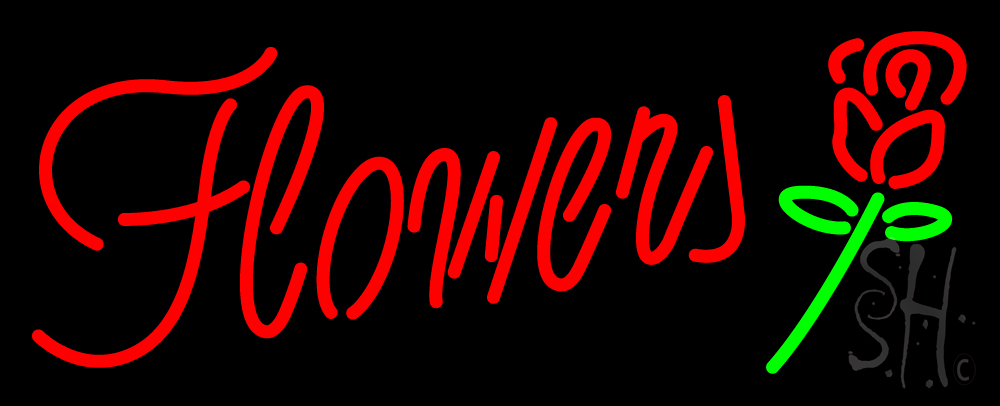 N105-18932-clear Red Flowers with Rose Clear Backing Neon Sign - Green & Red - 13 in. Tall x 32 in. Wide