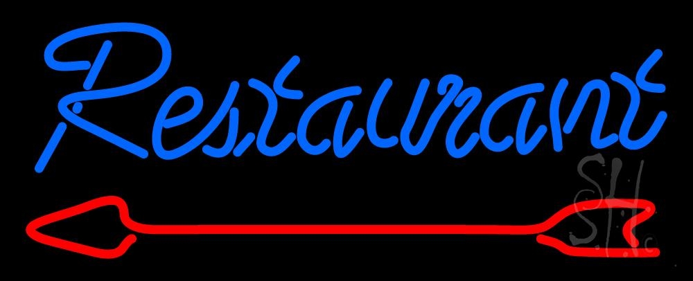 N105-1938-clear Blue Restaurant with Arrow Clear Backing Neon Sign - Red & Blue - 13 in. Tall x 32 in. Wide