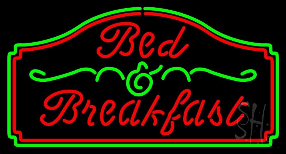 N105-1947-clear Cursive Bed & Breakfast Clear Backing Neon Sign - Green & Red - 20 in. Tall x 37 in. Wide