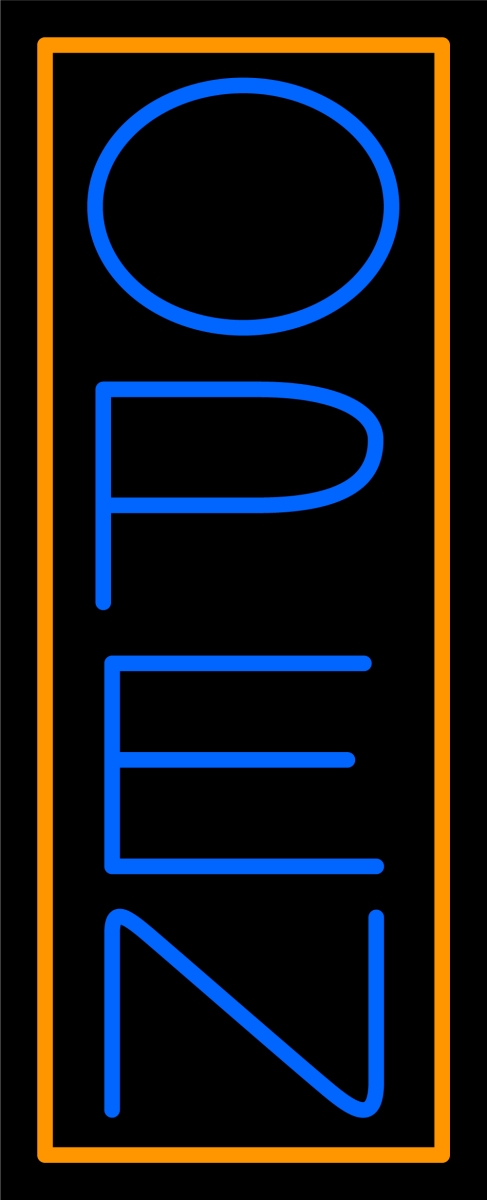 N100-06405-clear Orange Border with Blue Vertical Open Clear Backing Neon Sign - Orange & Blue - 24 in. Tall x 10 in. Wide