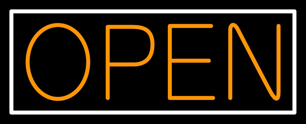 N100-06411-clear Orange Open with White Border Clear Backing Neon Sign - Orange & White - 13 in. Tall x 32 in. Wide