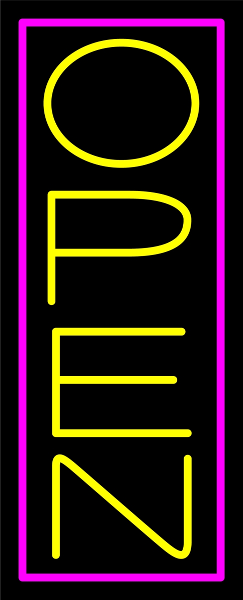N100-06416-clear Pink Border with Yellow Vertical Open Clear Backing Neon Sign - Pink & Yellow - 24 in. Tall x 10 in. Wide