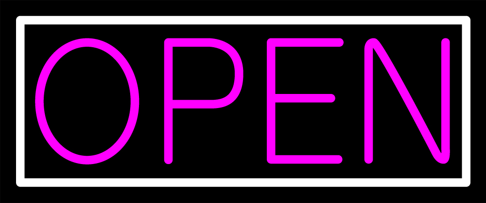 N100-06420-clear Pink Open with White Border Clear Backing Neon Sign - Pink & White - 13 in. Tall x 32 in. Wide