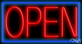 N100-06432-clear Red Border with Blue Open Clear Backing Neon Sign - Red & Blue - 20 in. Tall x 37 in. Wide