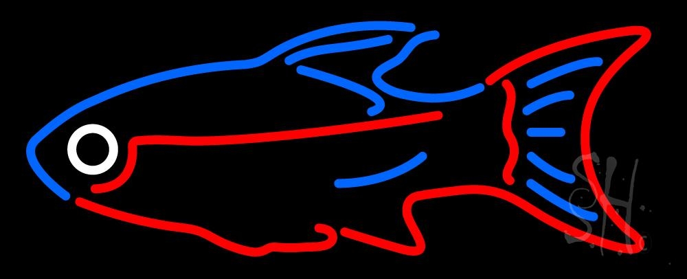 N105-5131-clear Blue Red Fish Clear Backing Neon Sign - Red, Blue & White - 13 in. Tall x 32 in. Wide