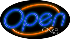 N100-06340-clear Blue Open with Orange Border Oval Animated Clear Backing Neon Sign - Blue & Orange - 17 in. Tall x 30 in. Wide