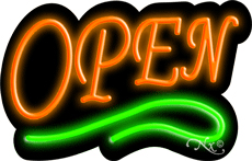 N100-06353-clear Deco Style Orange Open with Green Line Clear Backing Neon Sign - Orange & Green - 14 in. Tall x 22 in. Wide