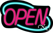 N100-06355-clear Deco Style Pink Open with Aqua Border Clear Backing Neon Sign - Pink & Turquoise - 14 in. Tall x 22 in. Wide
