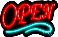 N100-06361-clear Deco Style Red Open with Aqua Line Clear Backing Neon Sign - Red & Turquoise - 14 in. Tall x 22 in. Wide