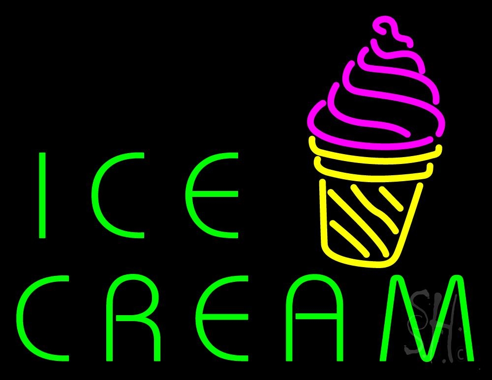 N105-1265-clear Ice Cream Cone Image Clear Backing Neon Sign - Pink, Green & Yellow - 24 in. Tall x 31 in. Wide