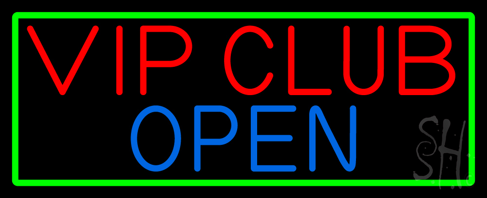 N105-16276-clear Vip Club with Green Border Clear Backing Neon Sign - Green, Red & Blue - 13 in. Tall x 32 in. Wide