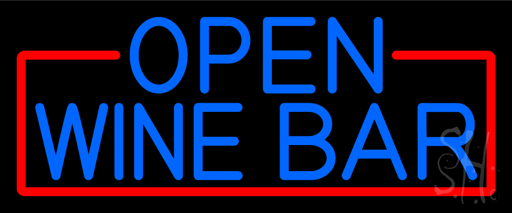 N105-16465-clear Blue Open Wine Bar with Red Border Clear Backing Neon Sign - Red & Blue - 10 in. Tall x 24 in. Wide