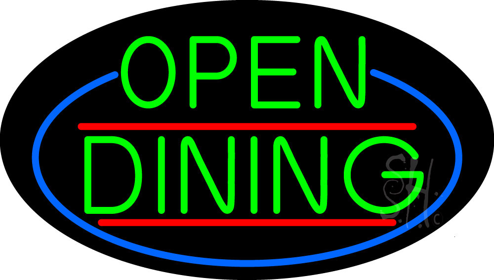 N105-16509-clear Green Open Dining Oval with Blue Border Clear Backing Neon Sign - Blue, Red & Green - 17 in. Tall x 30 in. Wide