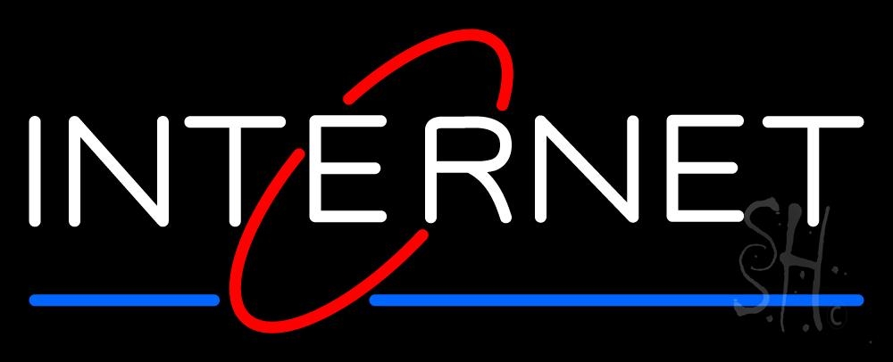 N105-3943-clear White Internet Blue Line Clear Backing Neon Sign - White, Red & Blue - 13 in. Tall x 32 in. Wide