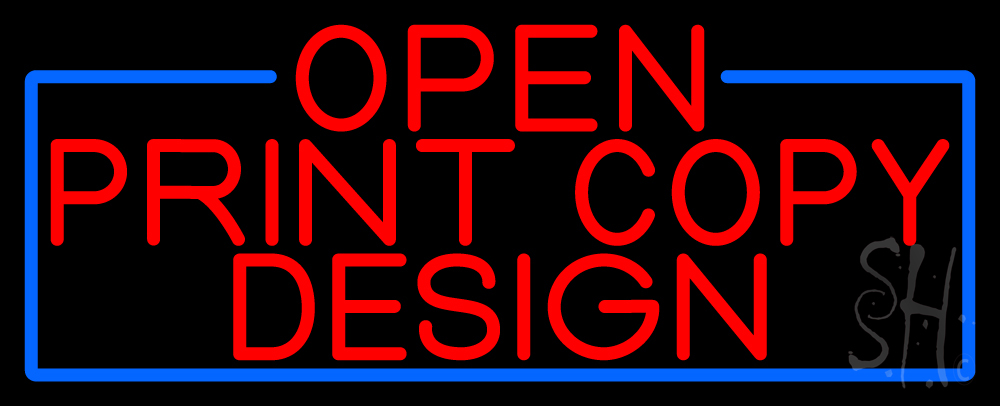 N105-16912-clear Red Open Print Copy Design with Blue Border Clear Backing Neon Sign - Red & Blue - 13 in. Tall x 32 in. Wide