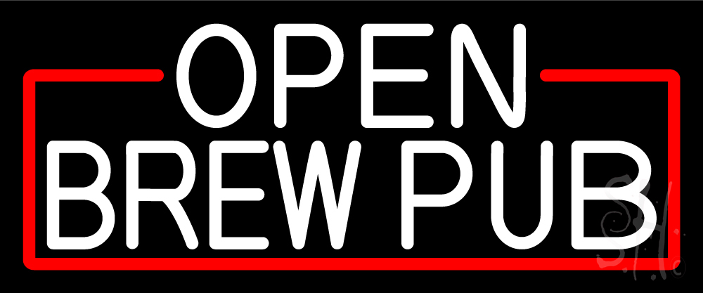 N105-16945-clear White Open Brew Pub with Red Border Clear Backing Neon Sign - White & Red - 10 in. Tall x 24 in. Wide