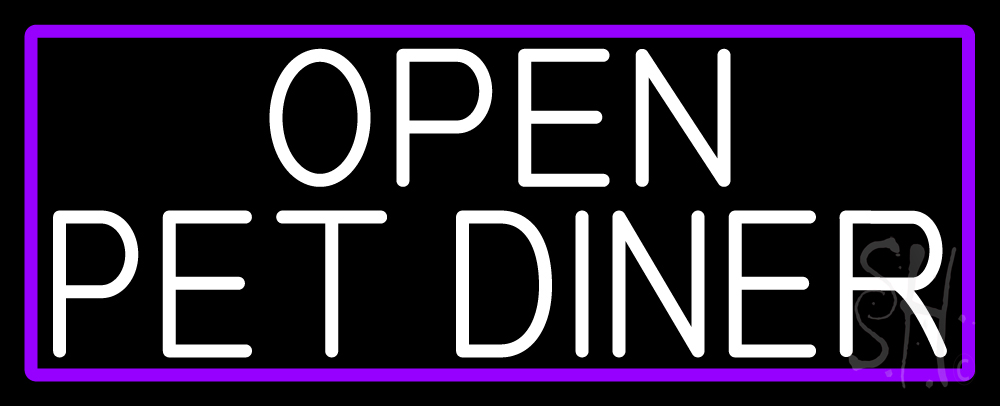 N105-17050-clear White Open Pet Diner with Purple Border Clear Backing Neon Sign - White & Purple - 13 in. Tall x 32 in. Wide