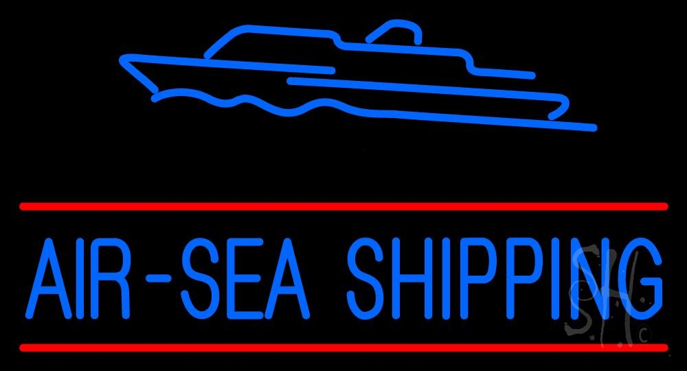 N105-6773-clear Blue Air Sea Shipping Red Double Line Clear Backing Neon Sign - Red & Blue - 20 in. Tall x 37 in. Wide -  The Sign Store