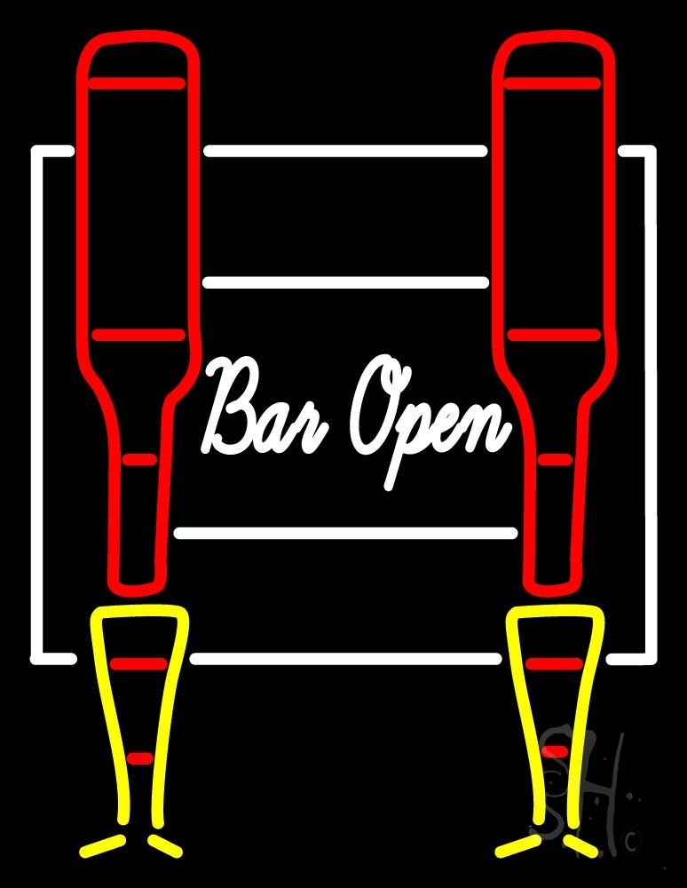 Cursive Bar Open Clear Backing Neon Sign - Red, Yellow & White - 31 in. Tall x 24 in. Wide