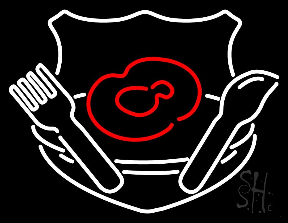 N105-1125-clear Meat with Spoon & Fork Steakhouse Clear Backing Neon Sign - Red & White - 24 in. Tall x 31 in. Wide