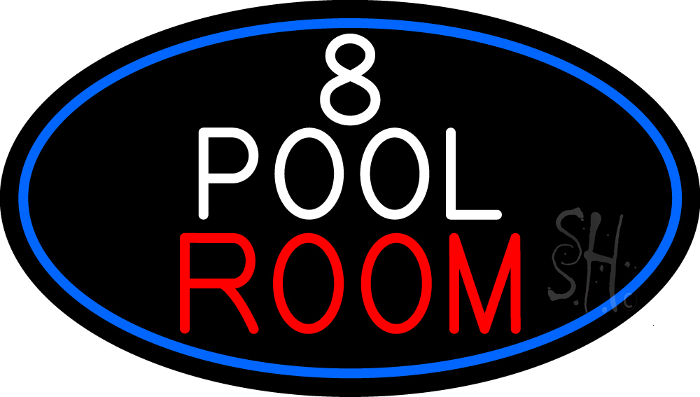 N105-14926-clear 8 Pool Room Oval with Blue Border Clear Backing Neon Sign - Blue, White & Red - 17 in. Tall x 30 in. Wide