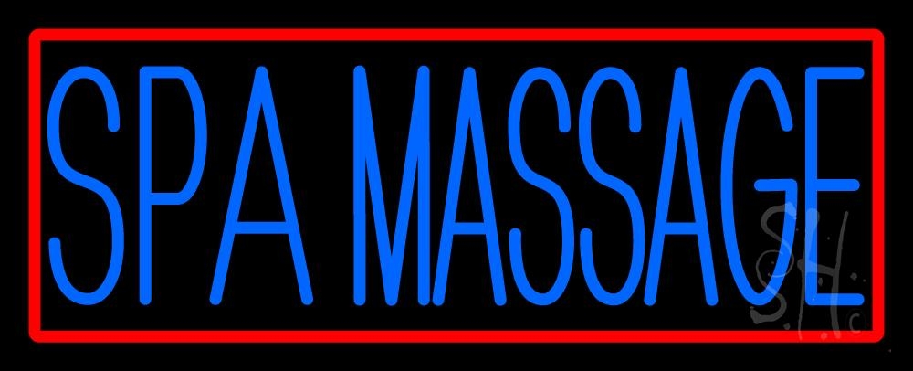 N105-1892-clear Spa Massage with Red Border Clear Backing Neon Sign - Blue & Red - 13 in. Tall x 32 in. Wide