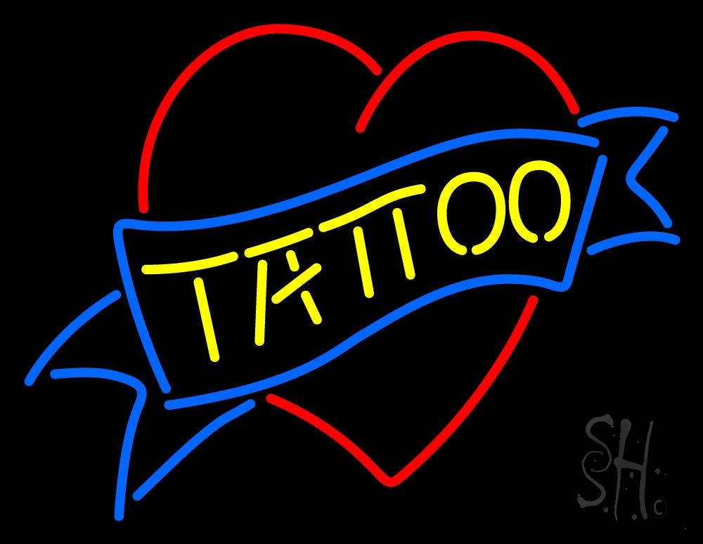 N105-1925-clear Tattoo Inside Heart Clear Backing Neon Sign - Red, Blue & Yellow - 24 in. Tall x 31 in. Wide