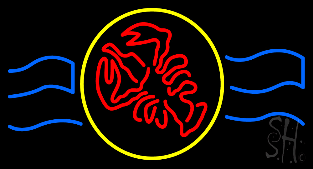 N105-19932-clear Red Lobster with Circle Clear Backing Neon Sign - Red, Yellow & Blue - 20 in. Tall x 37 in. Wide