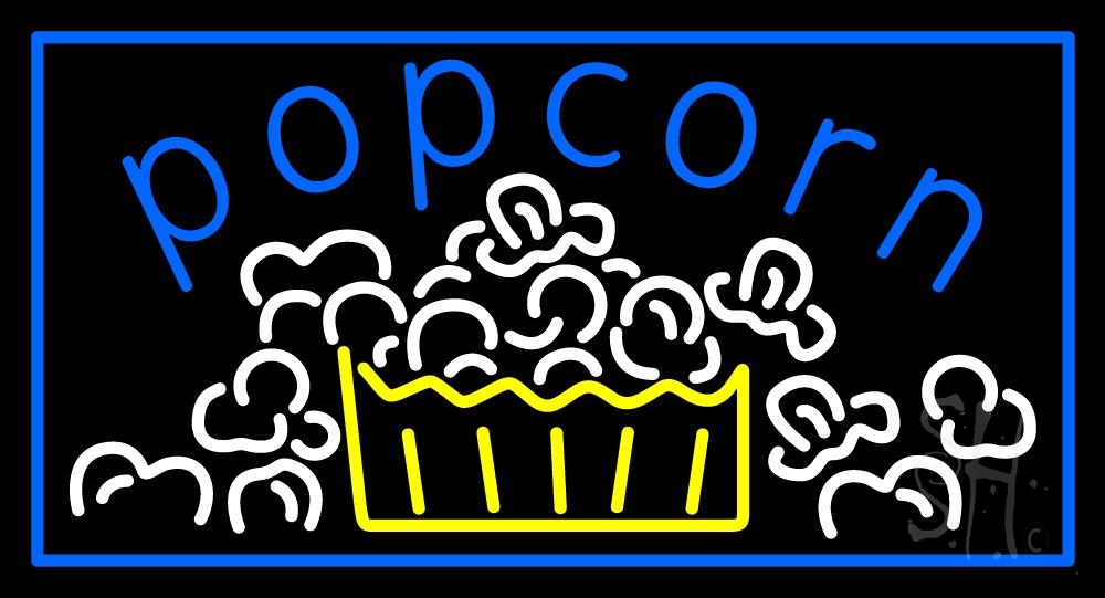 N105-6810-clear Blue Popcorn with Border Clear Backing Neon Sign - Blue, White & Yellow - 20 in. Tall x 37 in. Wide
