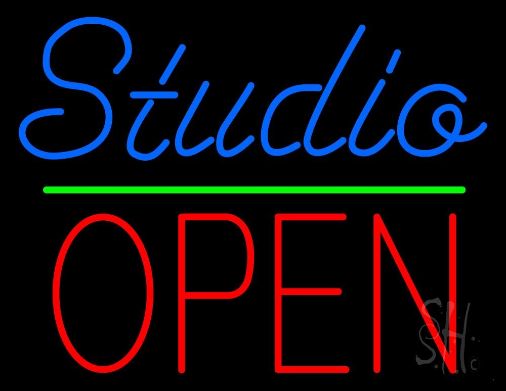 N105-6834-clear Blue Studio Red Open 3 Clear Backing Neon Sign - Blue, Red & Green - 24 in. Tall x 31 in. Wide