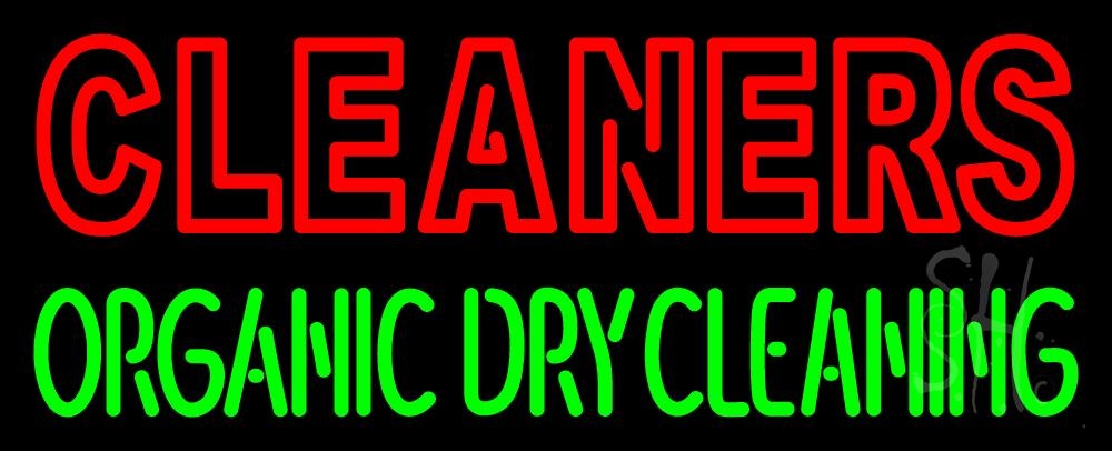 N105-1621-clear Double Stroke Cleaners Organic Dry Cleaning Clear Backing Neon Sign - Red & Green - 13 in. Tall x 32 in. Wide