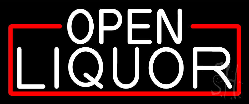 N105-16337-clear White Open Liquor with Red Border Clear Backing Neon Sign - Red & White - 10 in. Tall x 24 in. Wide