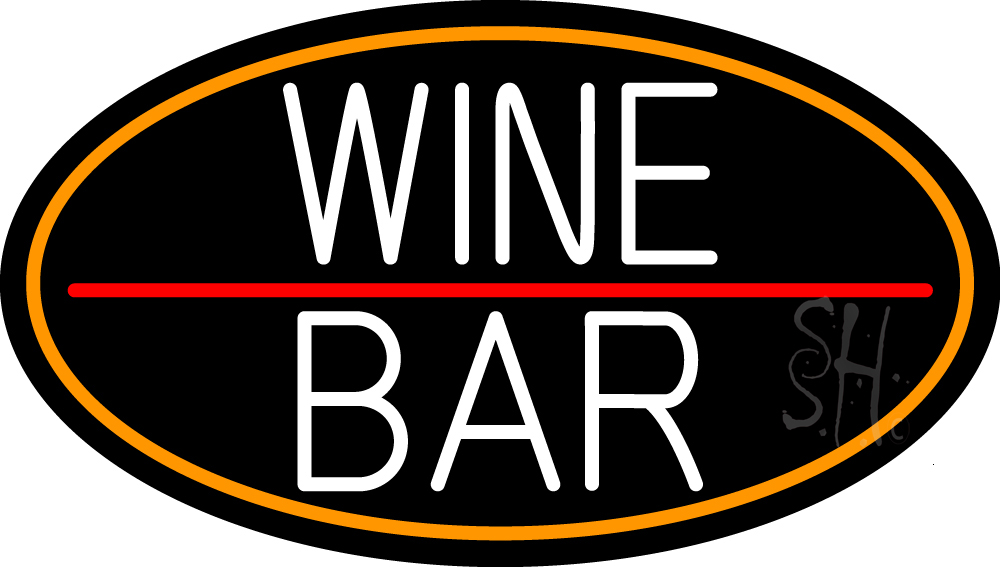 White Wine Bar Oval with Orange Border Clear Backing Neon Sign - Orange, White & Red - 17 in. Tall x 30 in. Wide