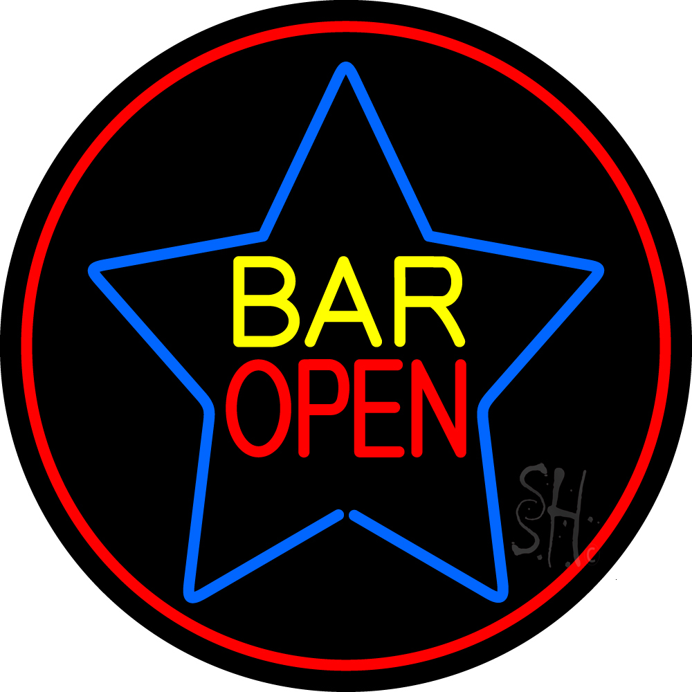 N105-16382-clear Yellow Bar Open Inside Blue Star Clear Backing Neon Sign - Red, Blue & Yellow - 26 in. Tall x 26 in. Wide