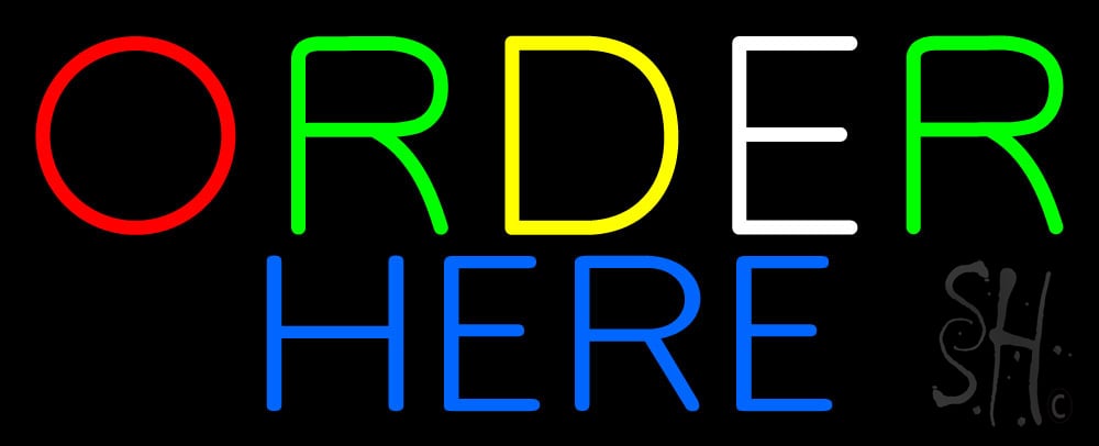 N105-3126-clear Double Stroke Multicolored Order Here Clear Backing Neon Sign - Multi Color - 13 in. Tall x 32 in. Wide