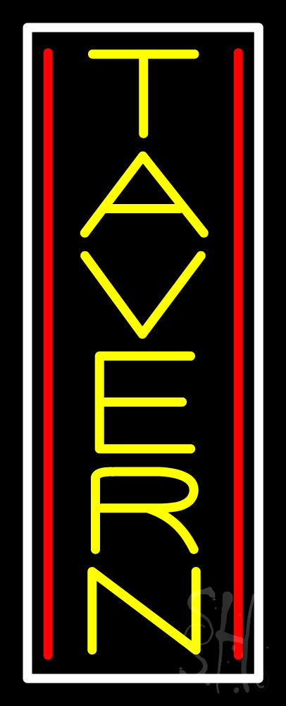 Double Stroke Vertical Tavern Clear Backing Neon Sign - Red, Yellow & White - 32 in. Tall x 13 in. Wide
