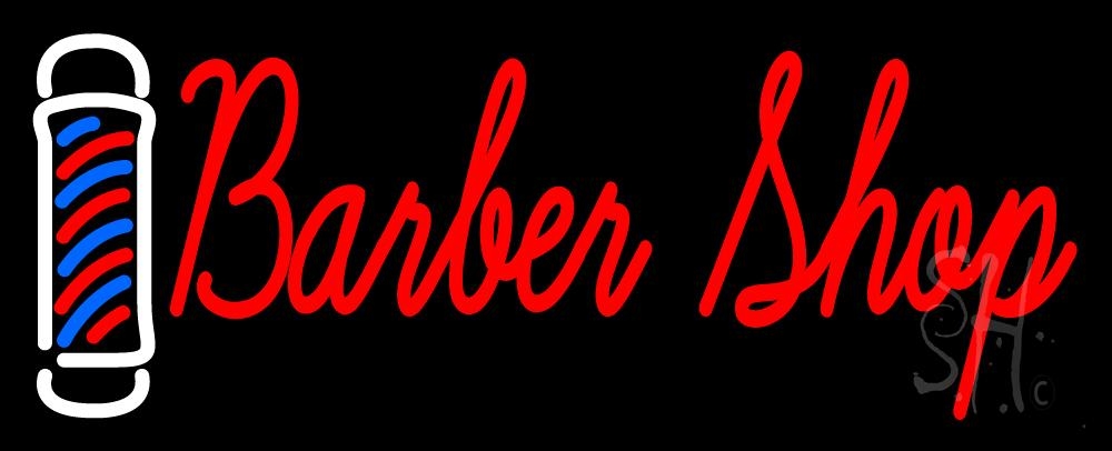 N105-1613-clear Cursive Red Barber Shop Clear Backing Neon Sign - Red, White & Blue - 13 in. Tall x 32 in. Wide