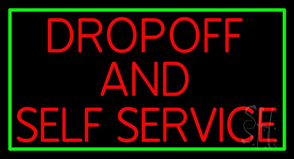 N105-1627-clear Drop Off & Self Service Clear Backing Neon Sign - Green & Red - 20 in. Tall x 37 in. Wide