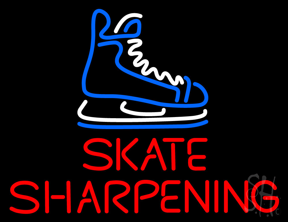 N105-19421-clear Skate Sharpening Clear Backing Neon Sign - Red, White & Blue - 24 in. Tall x 31 in. Wide