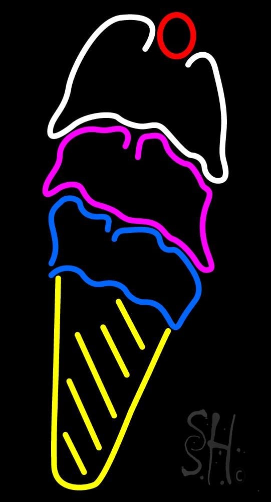 N105-1274-clear Layered Ice Cream Cone Clear Backing Neon Sign - Multi Color - 37 in. Tall x 20 in. Wide
