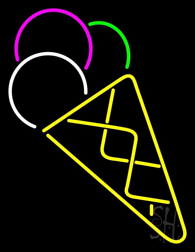 Multicolored Ice Cream Cone Clear Backing Neon Sign - Pink, Green, White & Yellow - 31 in. Tall x 24 in. Wide