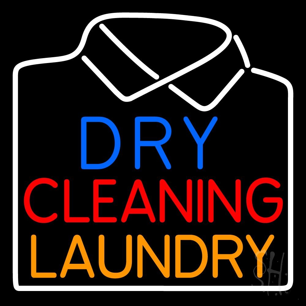 N105-1631-clear Dry Cleaning Laundry Clear Backing Neon Sign - Blue, Red, White & Orange - 24 in. Tall x 24 in. Wide