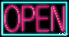 N100-06330-clear Aqua Border with Pink Open Clear Backing Neon Sign - Turquoise & Pink - 20 in. Tall x 37 in. Wide