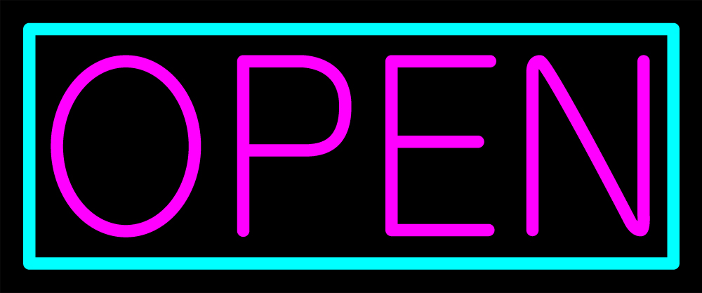 N100-06331-clear Aqua Border with Pink Open Clear Backing Neon Sign - Turquoise & Pink - 10 in. Tall x 24 in. Wide