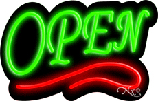 N100-06350-clear Deco Style Green Open with Red Line Clear Backing Neon Sign - Green & Red - 14 in. Tall x 22 in. Wide