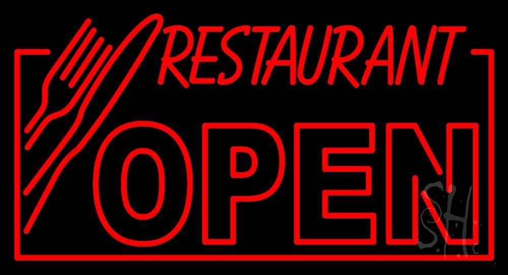 N105-2082-clear Red Restaurant Open with Knife & Fork Clear Backing Neon Sign - 20 in. Tall x 37 in. Wide