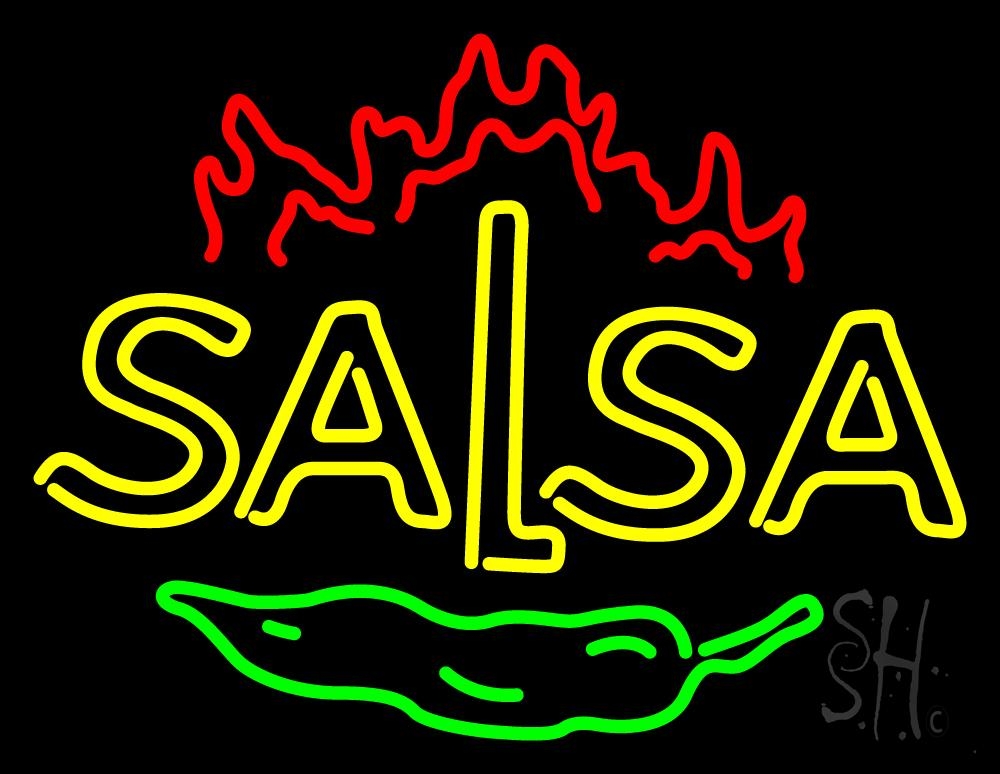 N105-2158-clear Double Stroke Salsa Clear Backing Neon Sign - Red, Yellow & Green - 24 in. Tall x 31 in. Wide